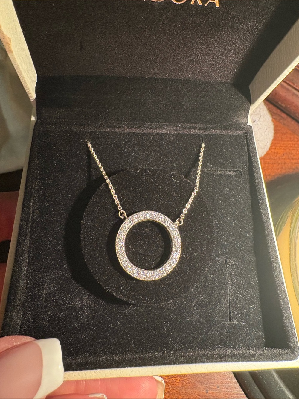 Pandora Silver Pave Open Circle Necklace - Silver